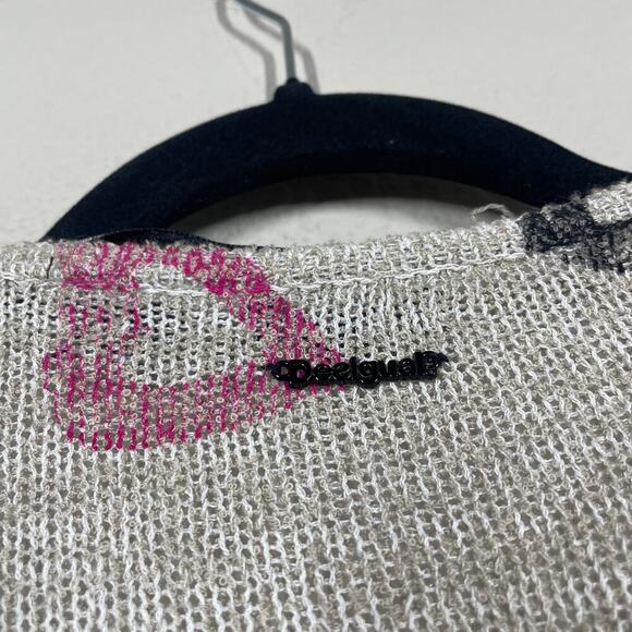 Desigual Small Boho Duster Cardigan Tan Geometric Heart Print Open Front - Picture 8 of 11